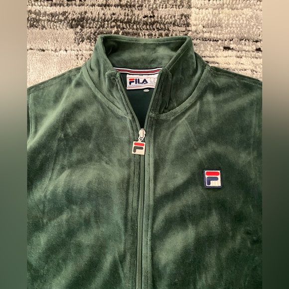 New Men’s Fila O-Fit Velour Track Jacket Green Medium - Picture 6 of 7